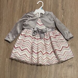 Gray and Pink Chevron Sparkle Dress with Bow